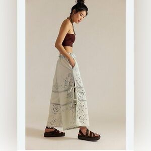 We The Free Sky Blue Patterned Flare Jeans